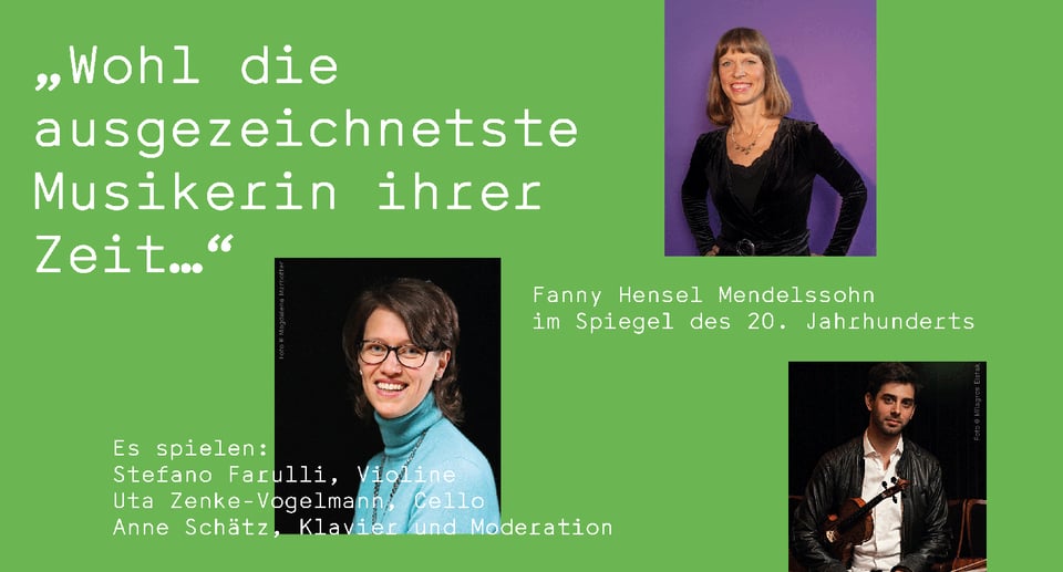 Colllage mit drei Fotos der Künstler auf grünem Untergrund mit weisser Aufschrift