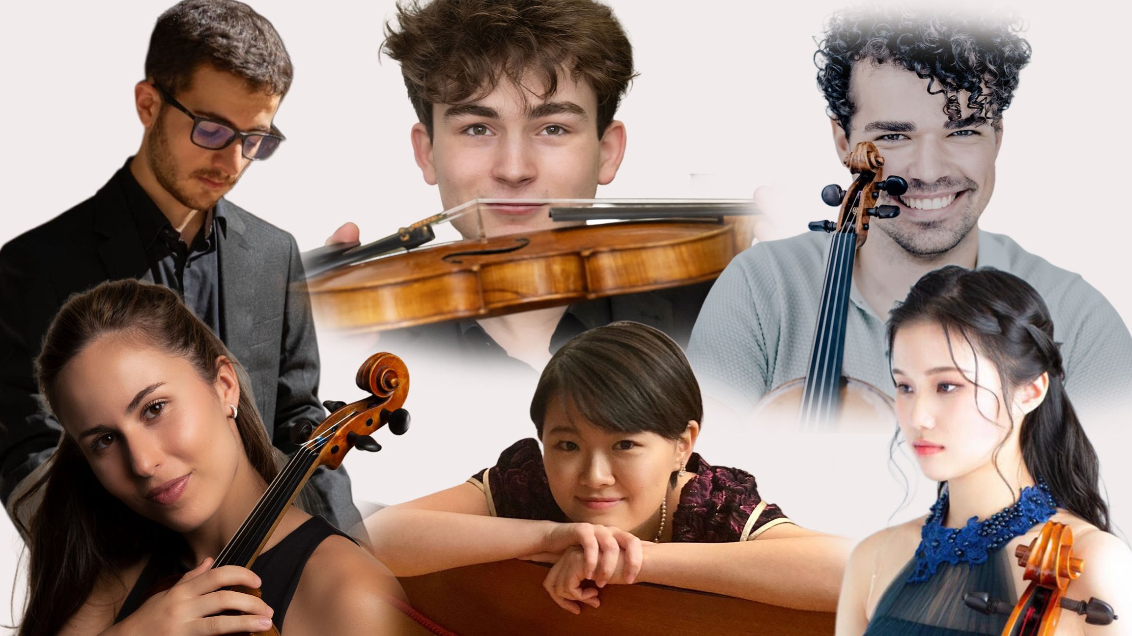 Eine Collage mit verschiedenen Fotos der Künstler mit ihren Instrumenten.