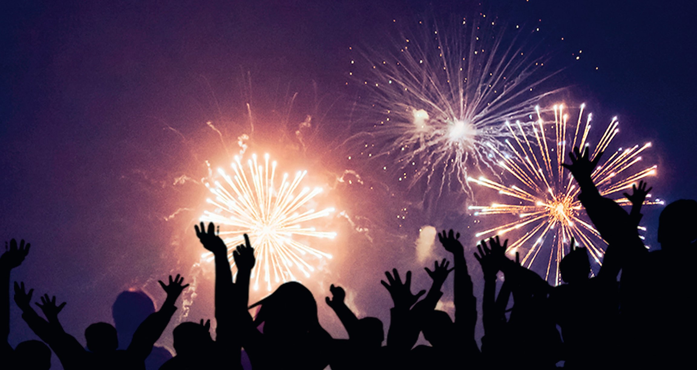 Zeichnung von Silhouetten von Händen und Feuerwerk
