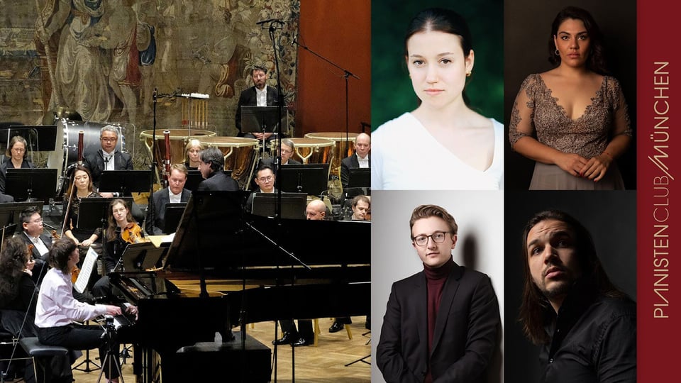 Foto für das "18. Große Orchesterkonzert", mit einer Collage der Künstler und des Orchesters