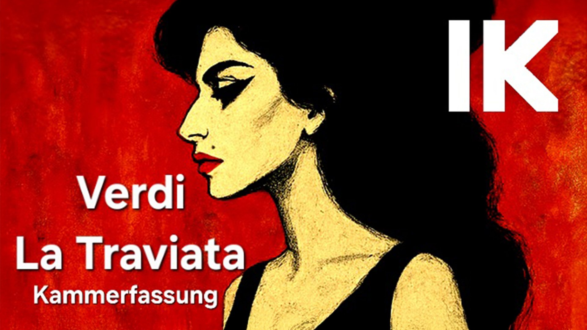 Plakat mit Zeichnung einer schwarzhaarigen Dame vor rotem Hintergrund und Aufschrift