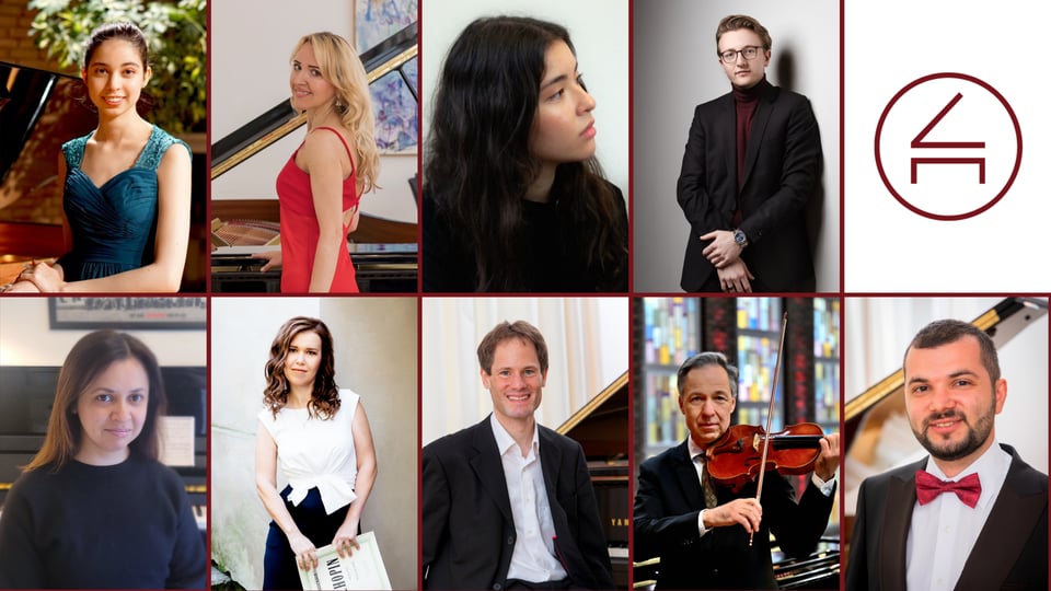 Collage aus neun Fotos der Künstler*innen Helen Blau, Sonja Uhlmann, Anthony Sintow-Behrens, Kateryna Ruchkina, Polina Spirina, Martin Keller, István Karácsonyi und Paul Buruiana