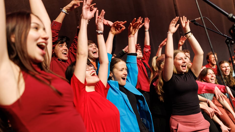 Eventfoto für „Find Your Way“ mit einem Bild der Chormitglieder mit erhobenen Armen