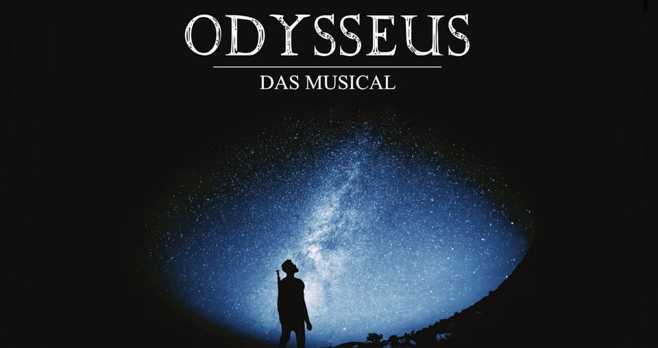 Plakat der Veranstaltung Odysseus – Das Musical, mit der Abbildung einer Person, die in die Milchstraße blickt.