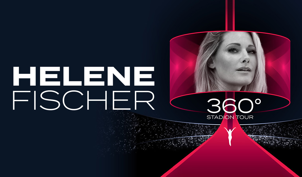 Helene Fischer wird garafisch auf der Bühne ihrer 360° Tour dargstellt, mit strahlenden Lichtern und jubelndem Publikum im Hintergrund.