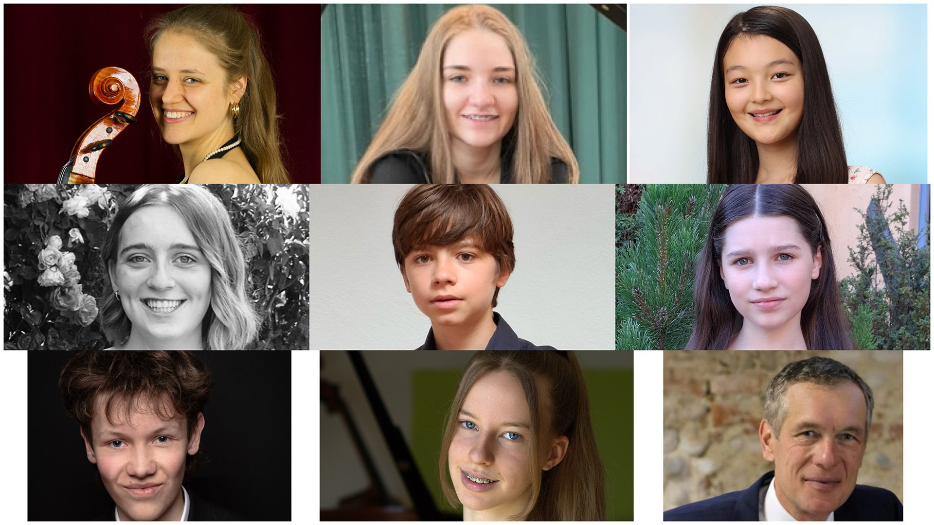 Foto für die Veranstaltung GROSSE SOIRÉE JUNGER KÜNSTLER – Musikalische Highflyer am Flügel, mit einer Collage, die alle Gesichter der Künstler zeigt