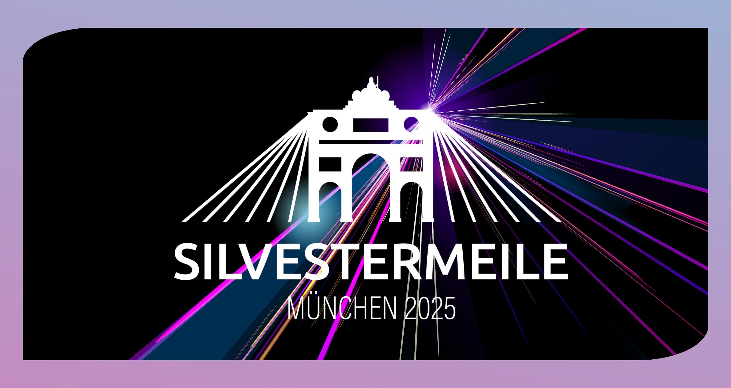 Plakat der Veranstaltung mit einer Illustration und weißer Typografie auf schwarzem Hintergrund, mit einer Linie und einigen Lichtakzenten in Rosa-, Lila- und Blautönen.