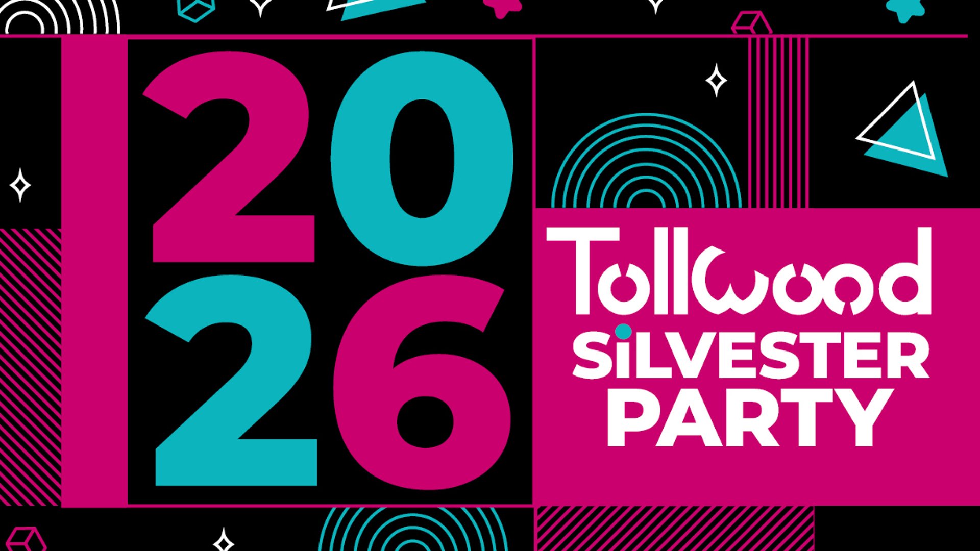 Grafik zur Silvesterparty in pink-blau-schwarz