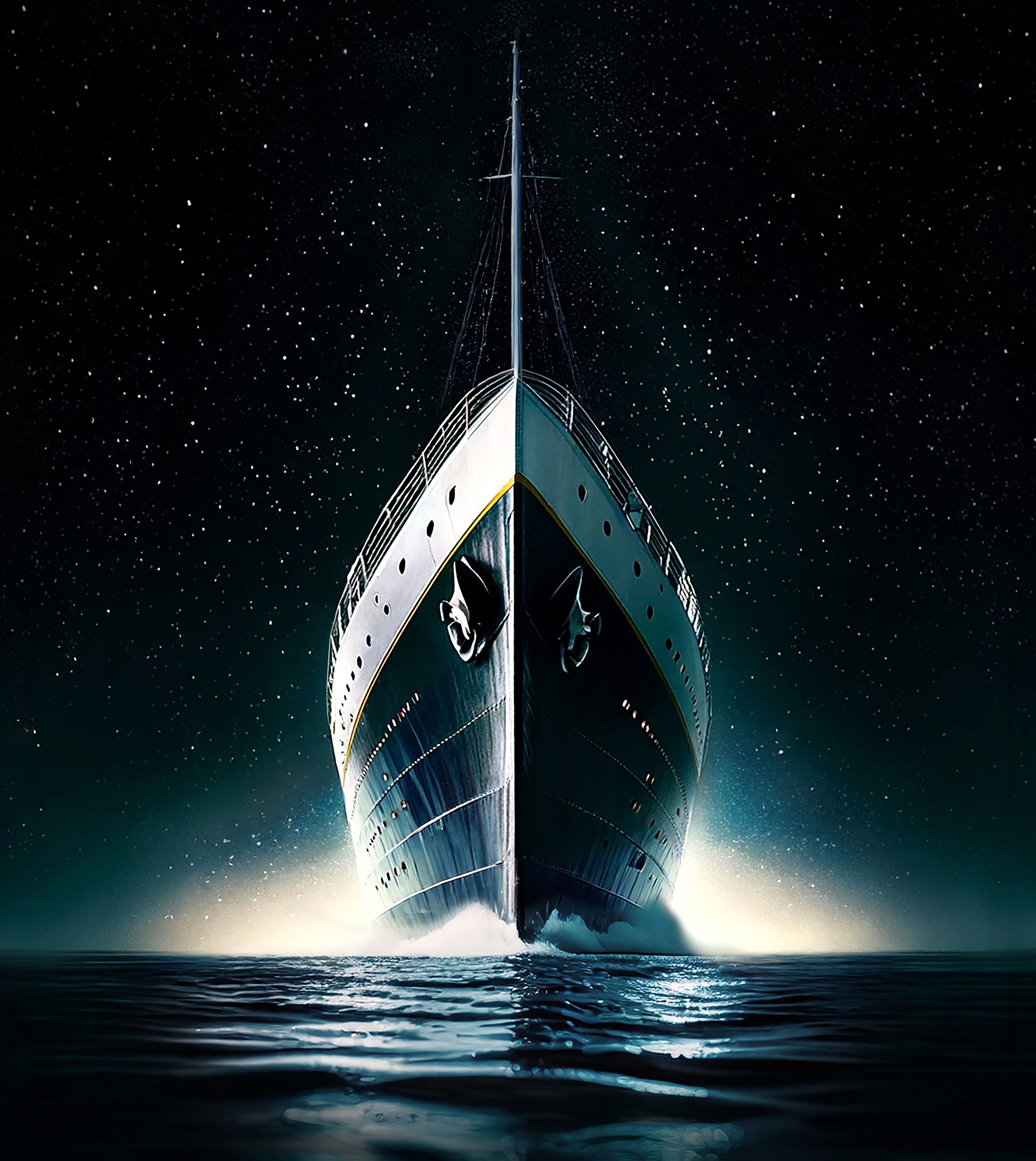 Das Schiff der Titanic auf dem Meer in einer sternenklaren Nacht.