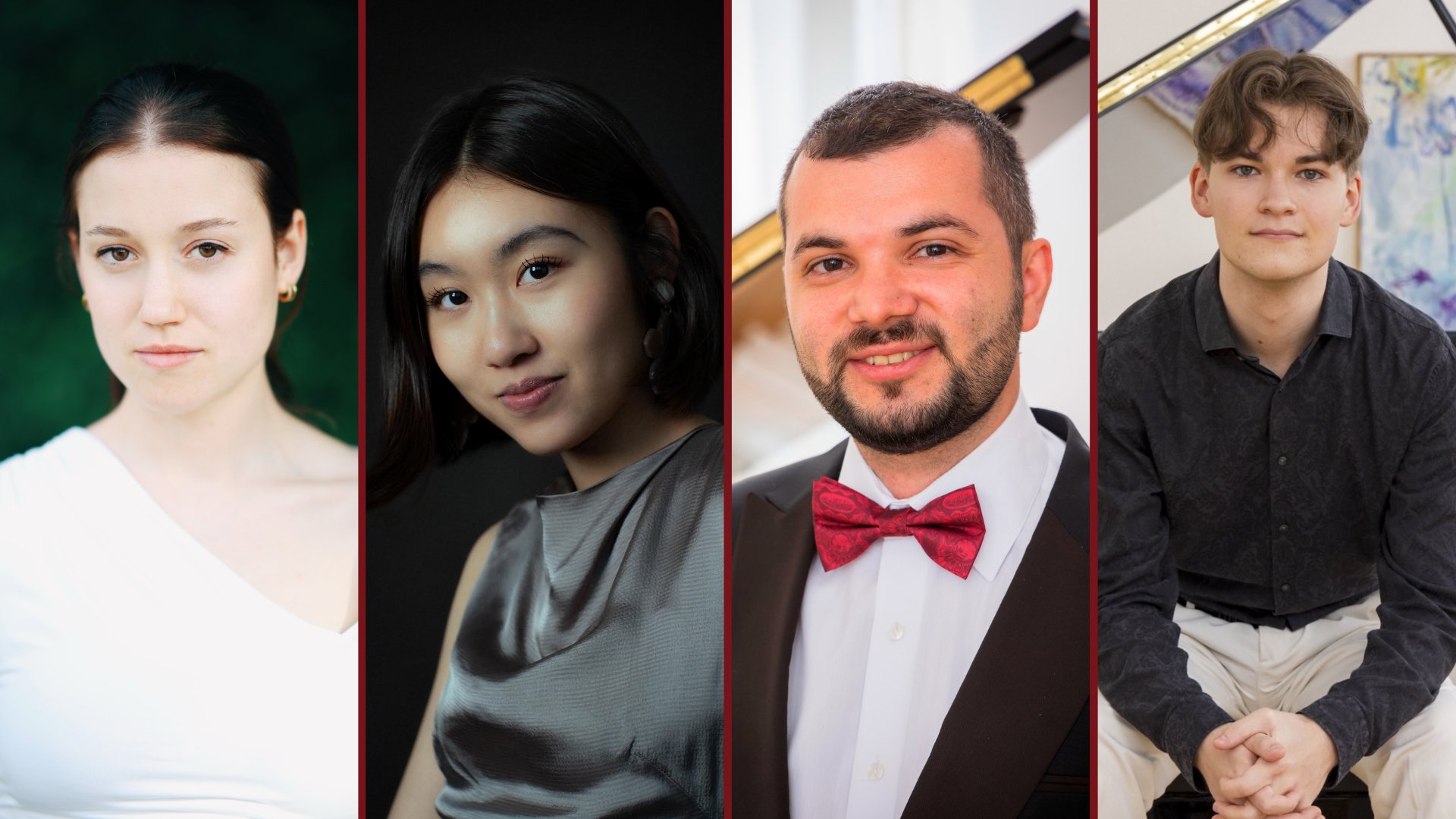 Eine Collage für die Veranstaltung SLAWISCHE SEELENLANDSCHAFTEN – eine Reise gen Osten in b‑Moll mit vier Bildern der Künstler*innen.