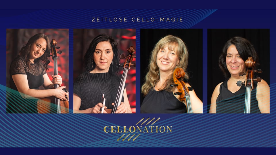 Collage aus vier Fotos der Künstlerinnen mit Instrumenten