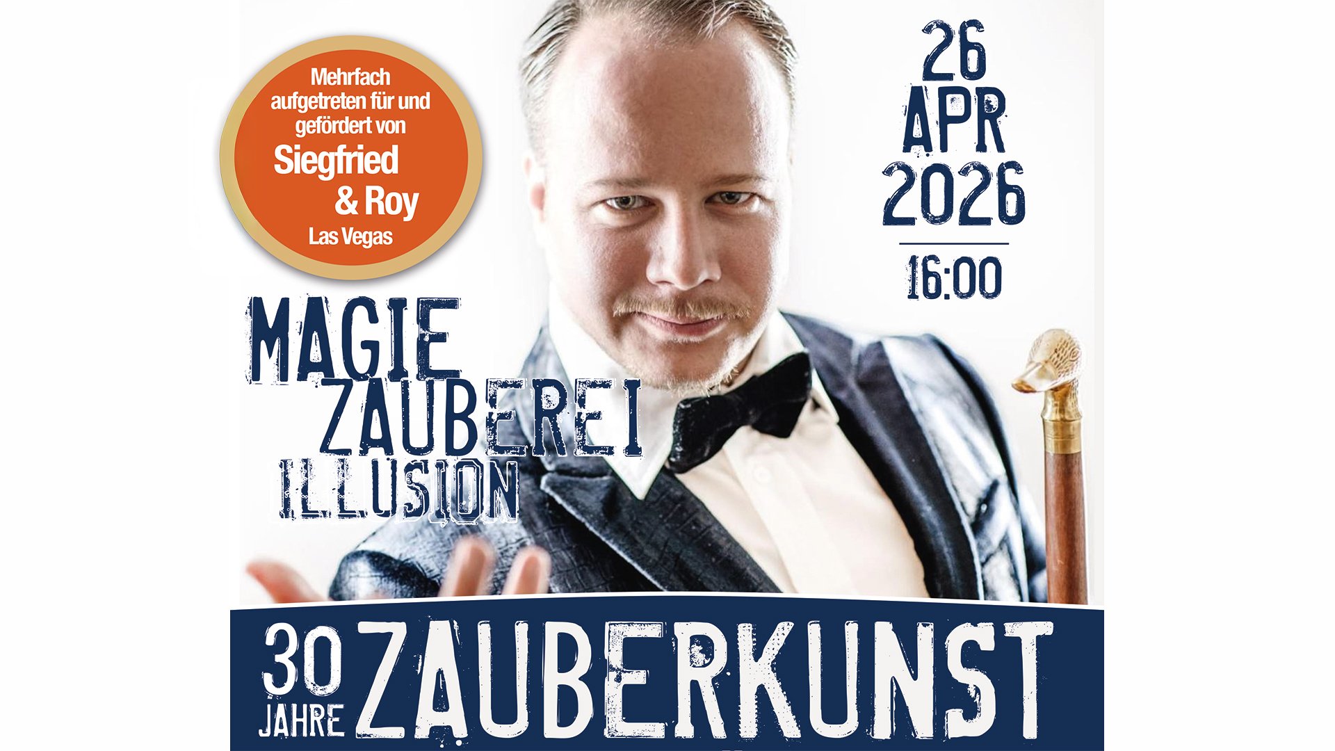 Plakat mit Bild des Künstlers und Aufschrift mit Ankündigung der Vorstellung