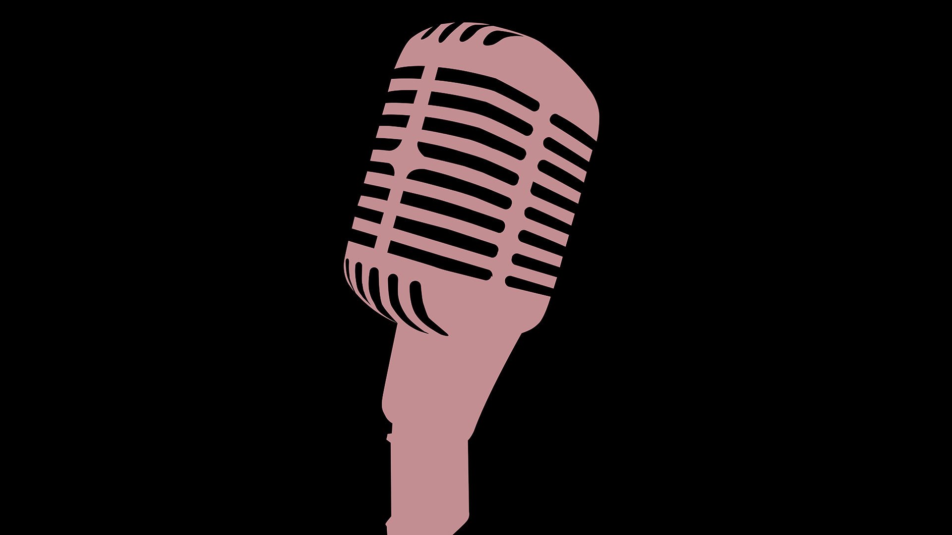 Foto für das Event People Are Strange – Eine Verneigung vor Jim Morrison mit einer Illustration eines rosa Mikrofons vor schwarzem Hintergrund.