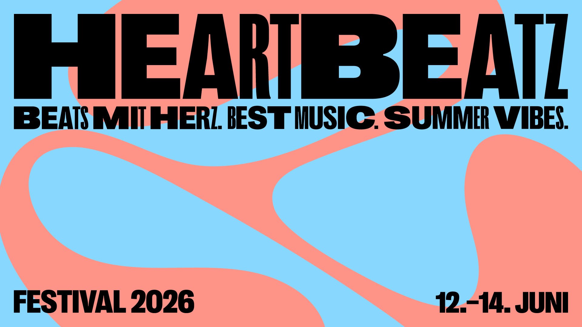 Eventplakat „HeartBeatz Festival“ in Blau- und Pfirsichtönen mit schwarzer Schrift.