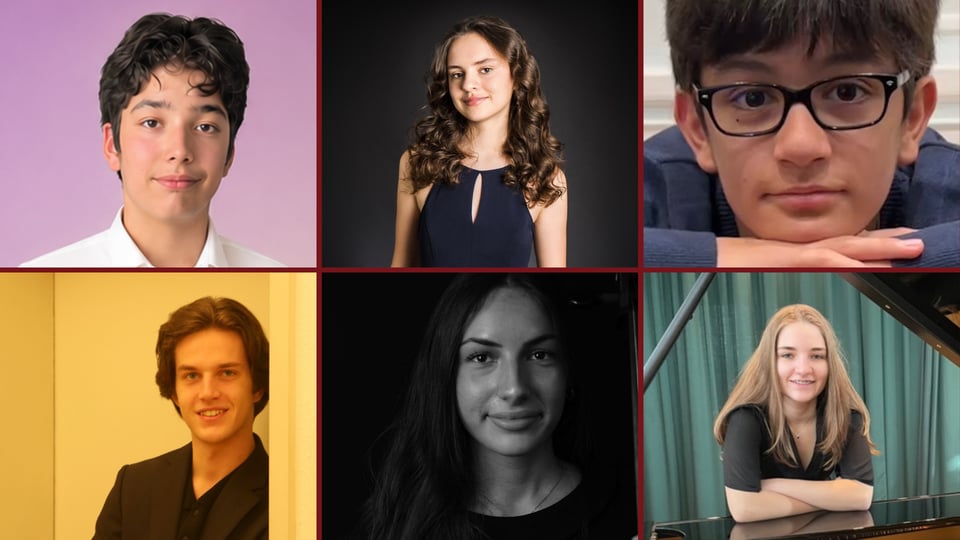 Collage aus sechs Fotos der Künstler*innen Kian Shokri, Helena Belgardt, Jonas Theuer, Julius Egensperger, Anna Meipariani und Henriette Bendel
