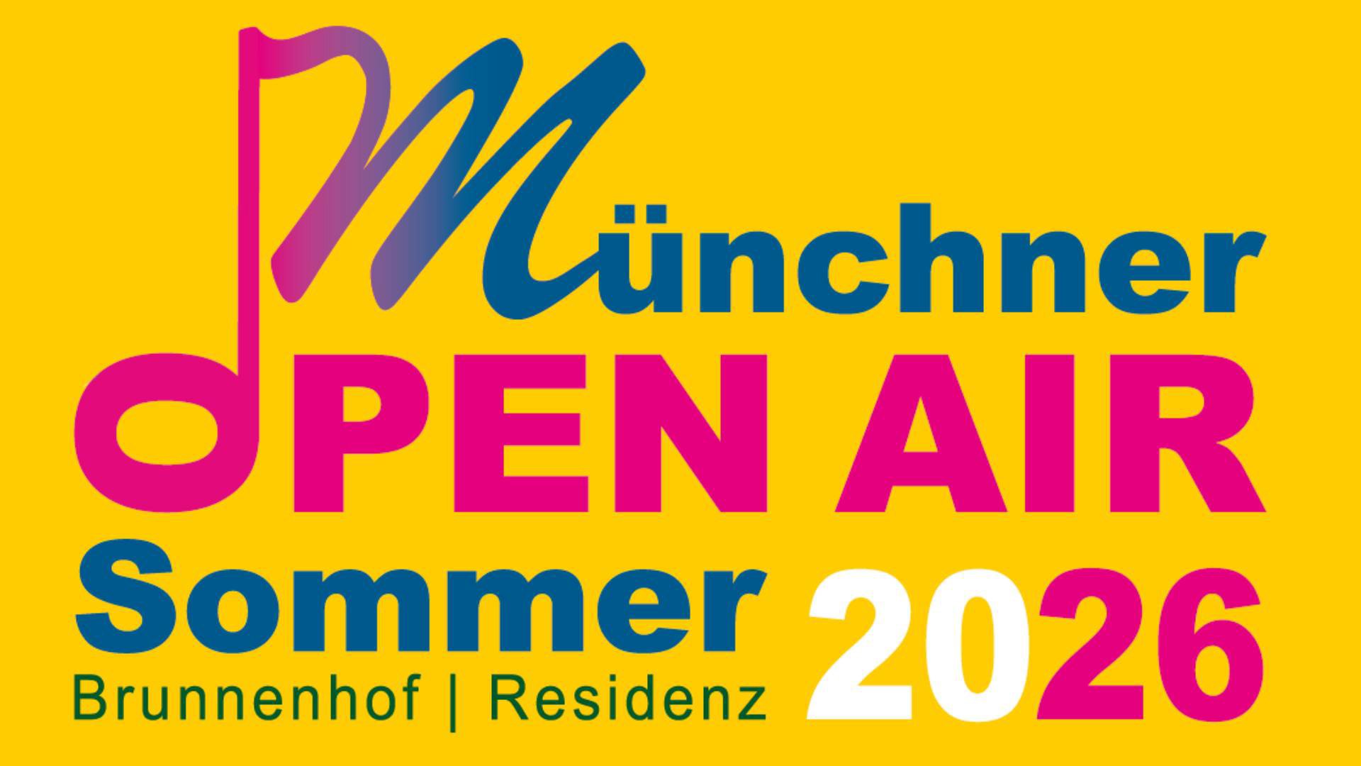 Plakat für das Event Münchner Open Air Sommer mit einer Typografie in Blau und Rosa auf gelbem Hintergrund