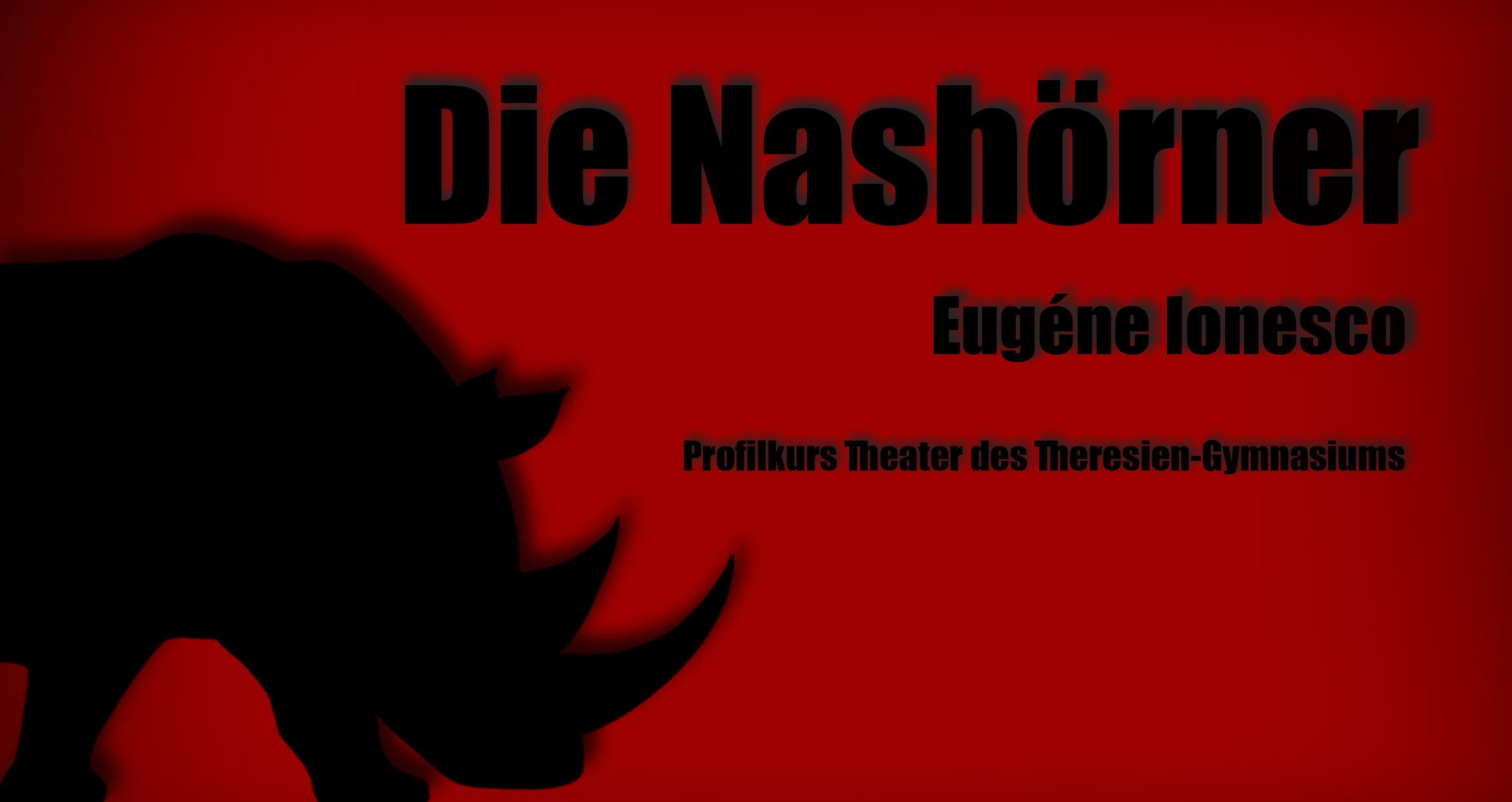 Grafik mit schwarzer Silhouette von einem Nashorn mit Aufschrift auf rotem Hintergrund