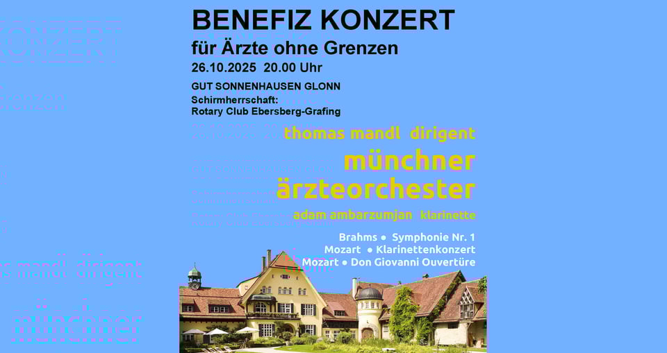 Plakat mit Gut Sonnerhausen und schwarzer Aufschrift mnit Konzertankündigung