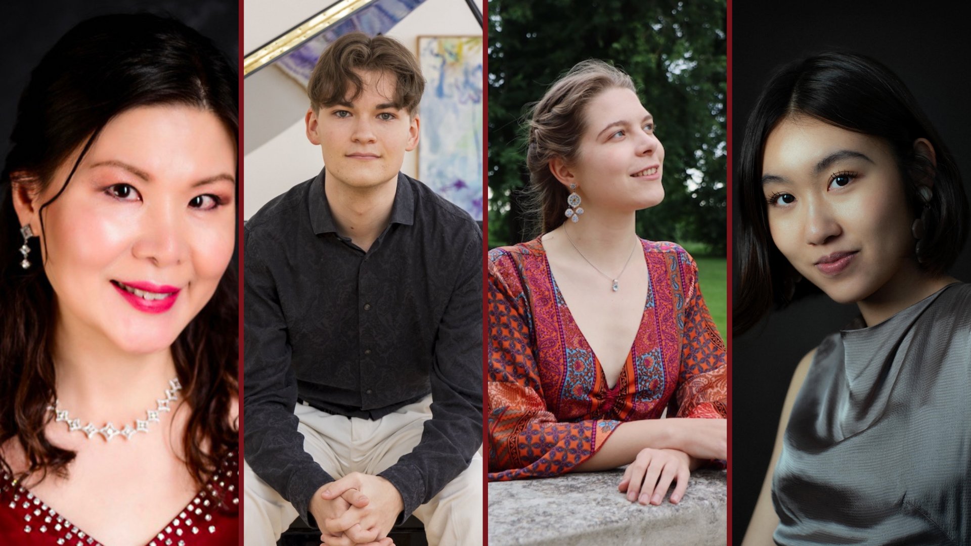 Collage aus vier Fotos der Künstler*innen Para Chang, Louis Mühlbauer, Clara Siegle und Anjulie Chen