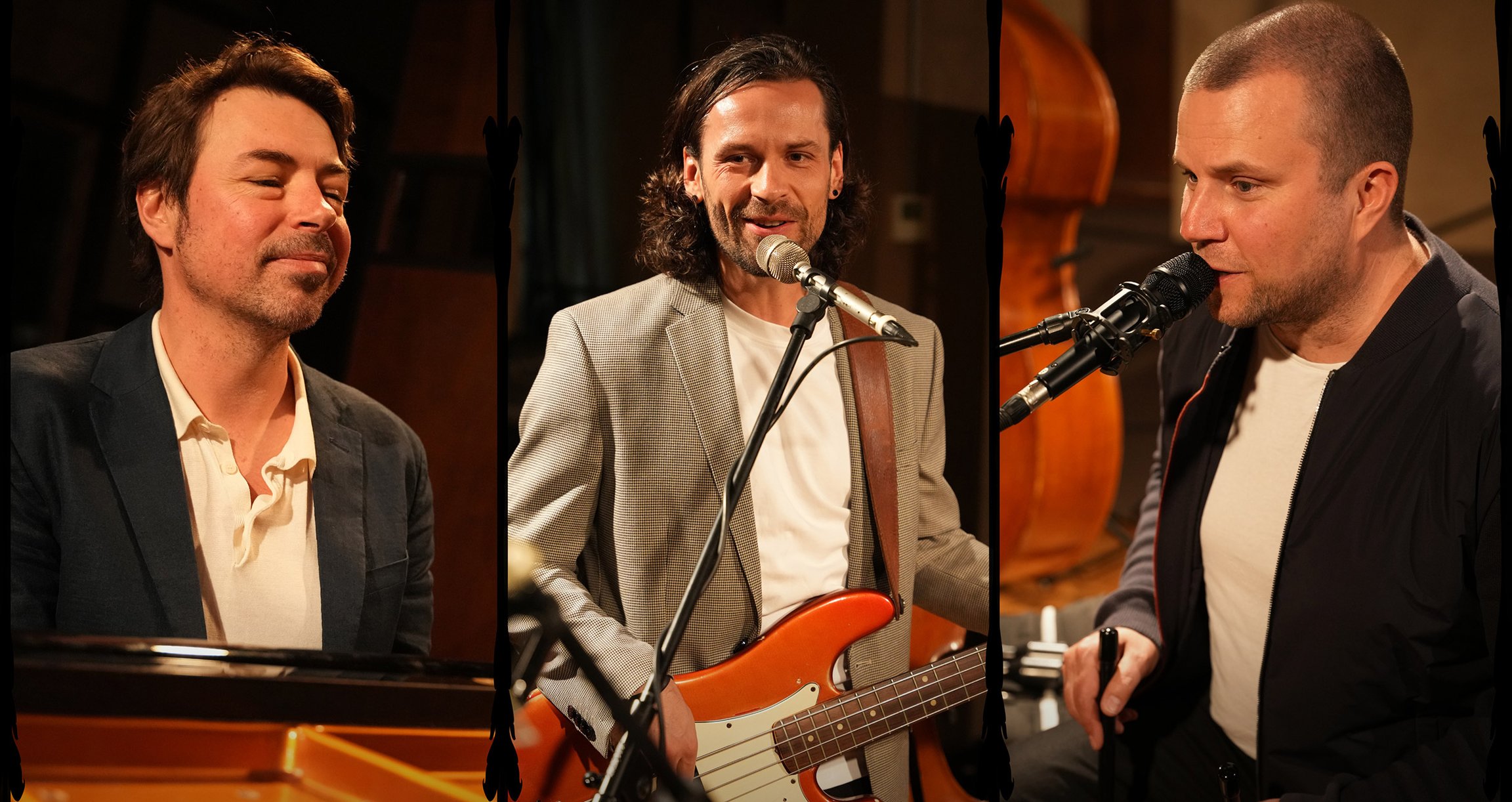 Collage von drei Herren mit Instrumenten 