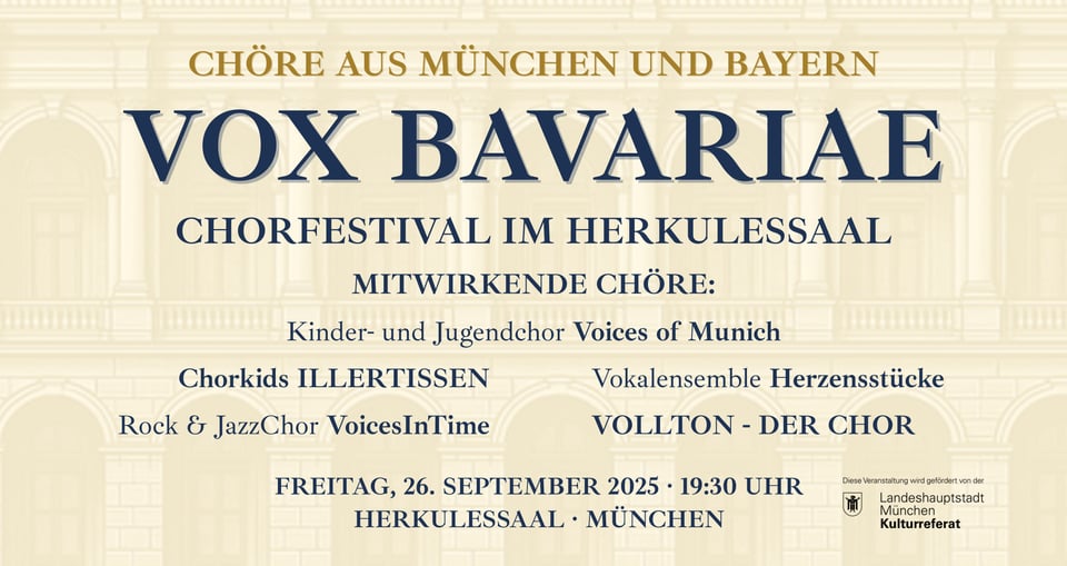Das Logo der VOX BAVARIAE auf hellem Hintergrund mit dunkel blauer Schrift