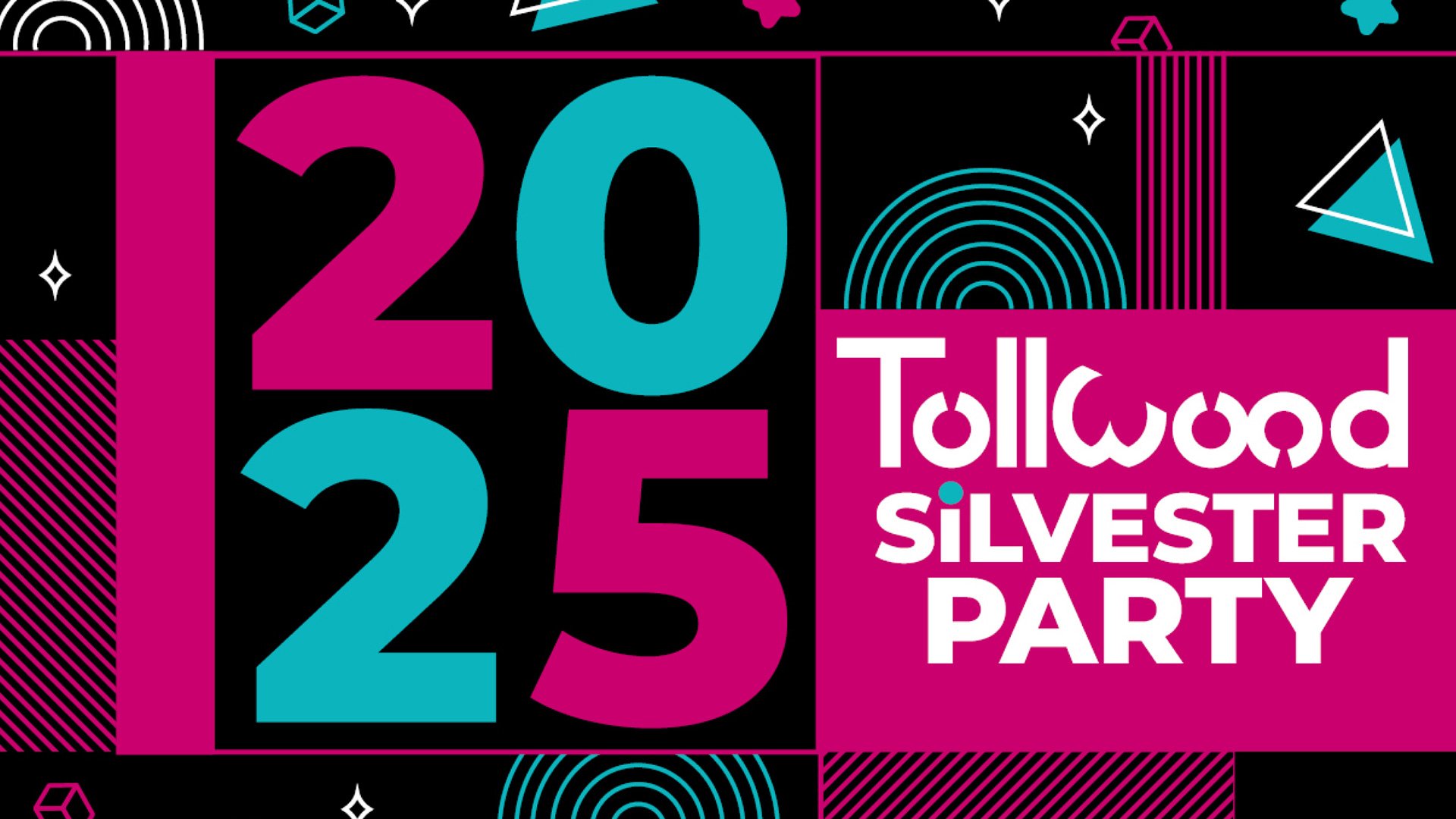 Grafik zur Silvesterparty in pink-blau-schwarz