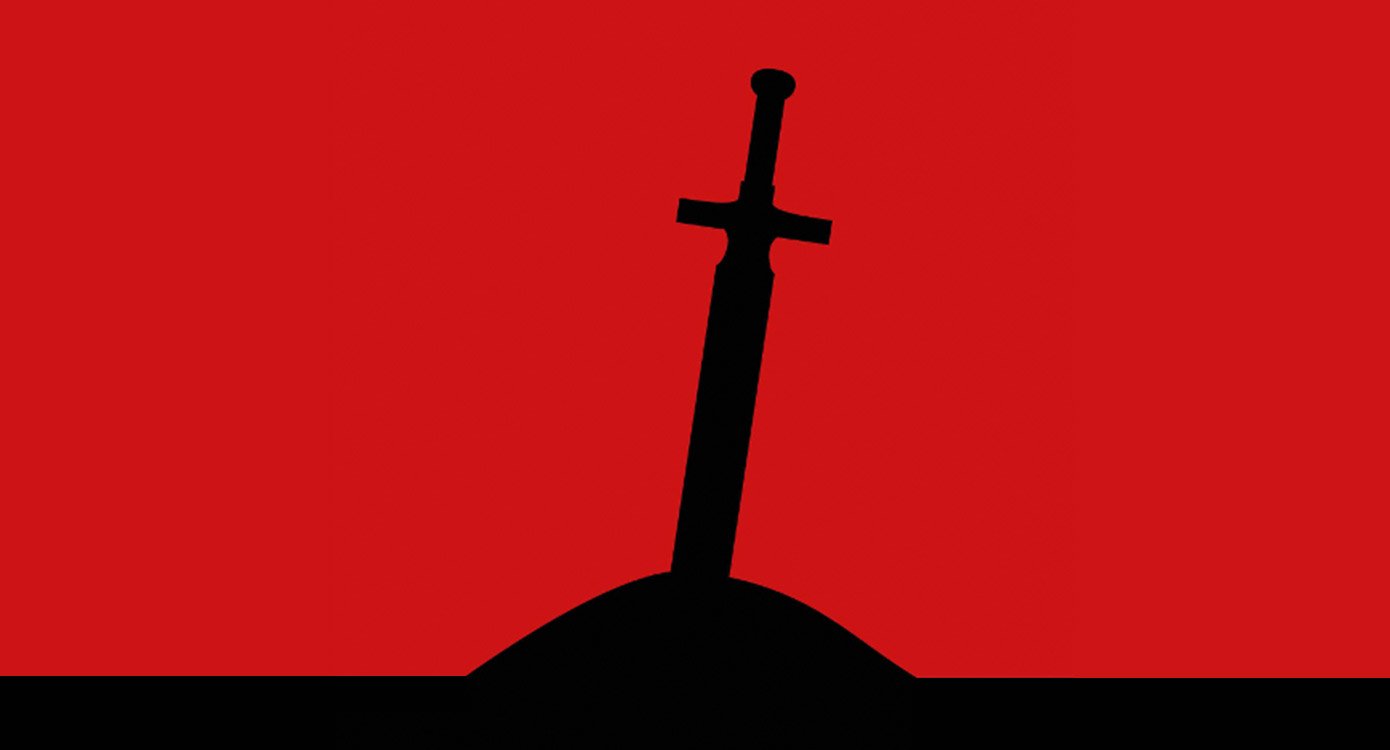Grafik in schwarz rot mit Schwert