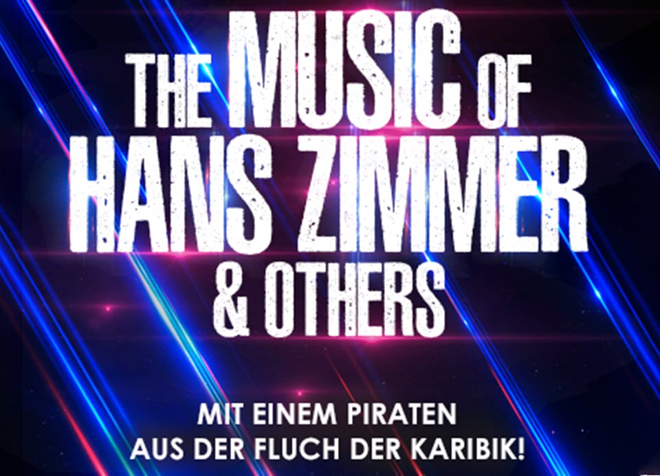 Grafik mit blauen und pinken Lichtstreifen mit weisser Aufschrift
