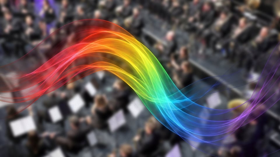 Abstraktes Bild für die Veranstaltung Jubiläumskonzert – Spektrum unserer Musik, Detail in Regenbogenfarben