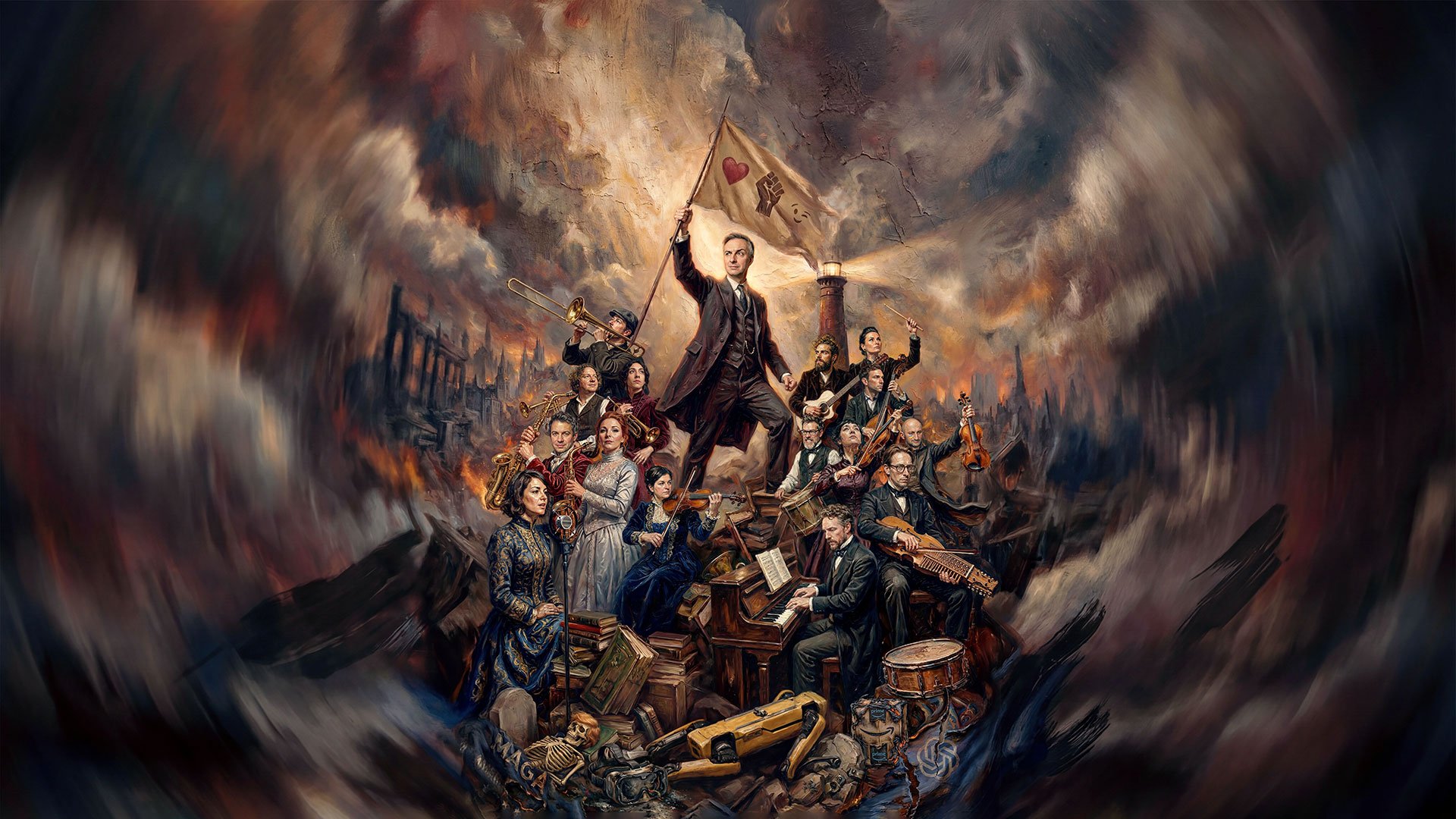 Foto für die Veranstaltung von JAN BÖHMERMANN mit einer Illustration, die dem Gemälde ‚Die Freiheit führt das Volk‘ sehr ähnelt.