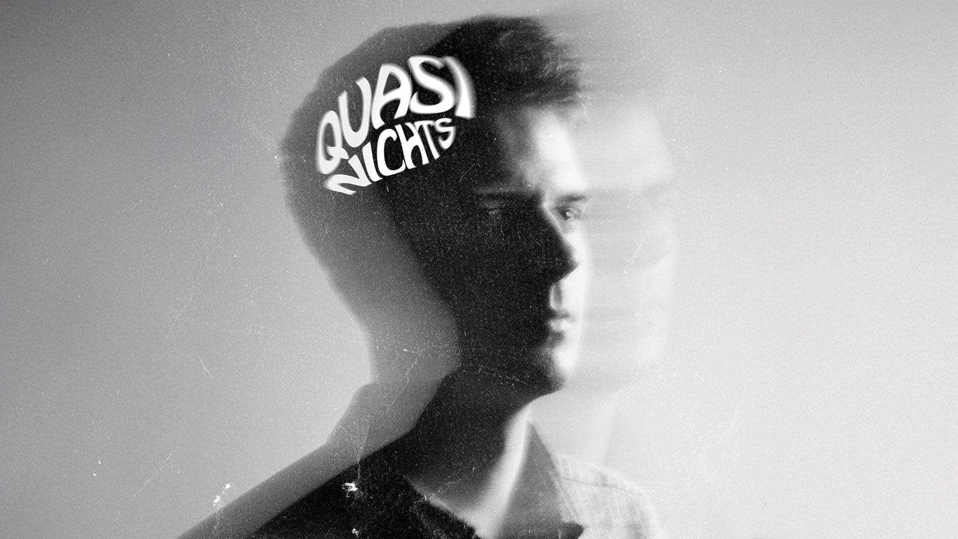 Schwarz‑Weiß‑Foto für das Event Alex Stoldt – QUASI NICHTS mit einem Vintage‑Fotoeffekt.