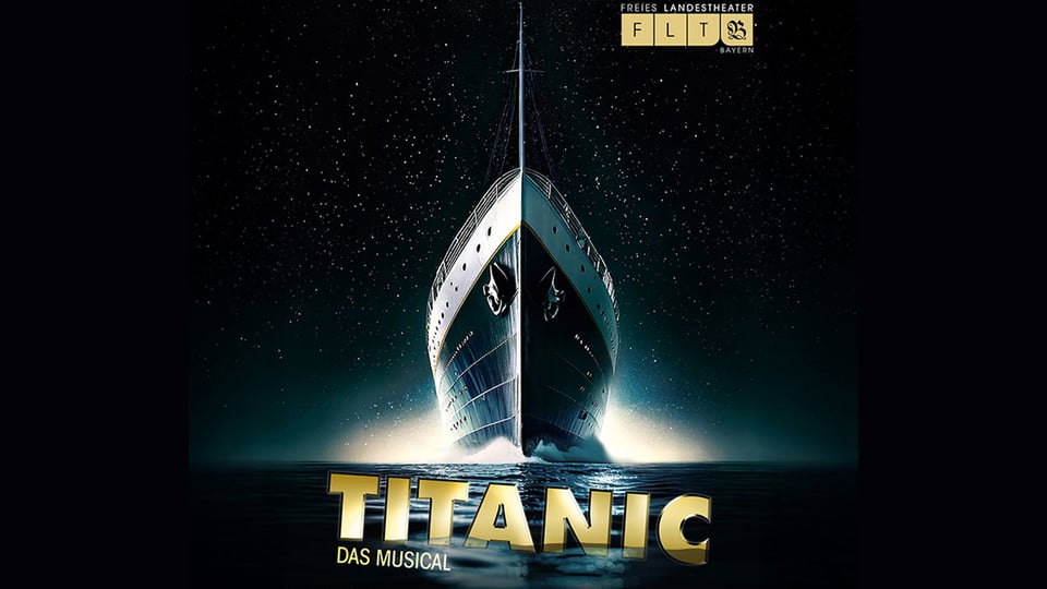 Grafik mit Bild der Titanic und Aufschrift sowie Logo des Theaters
