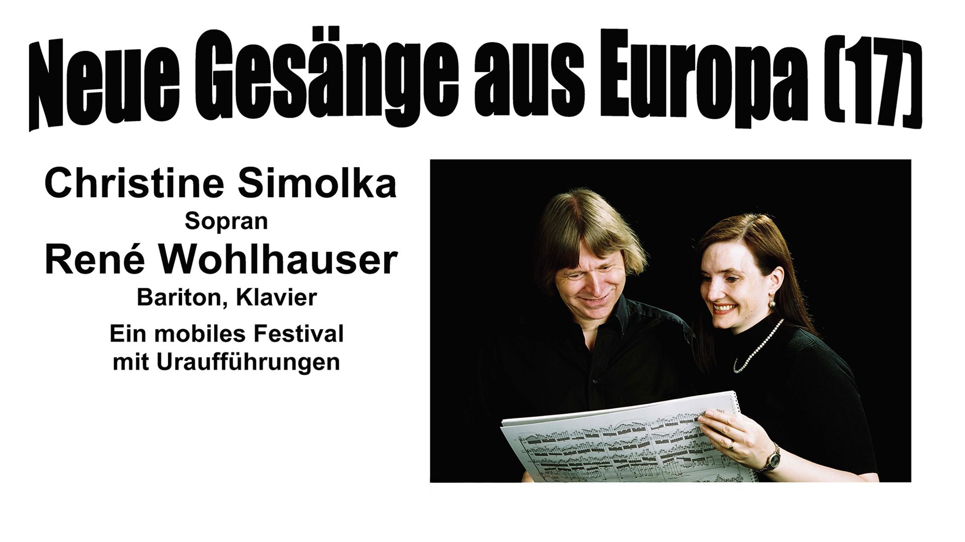 Plakat mit Foto des Duos Simolka und Wohlhauser mit Aufschrift Neue Gesänge aus Europa 