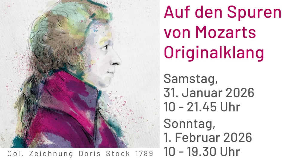 Grafik mit Mozartkopf und Aufschrift