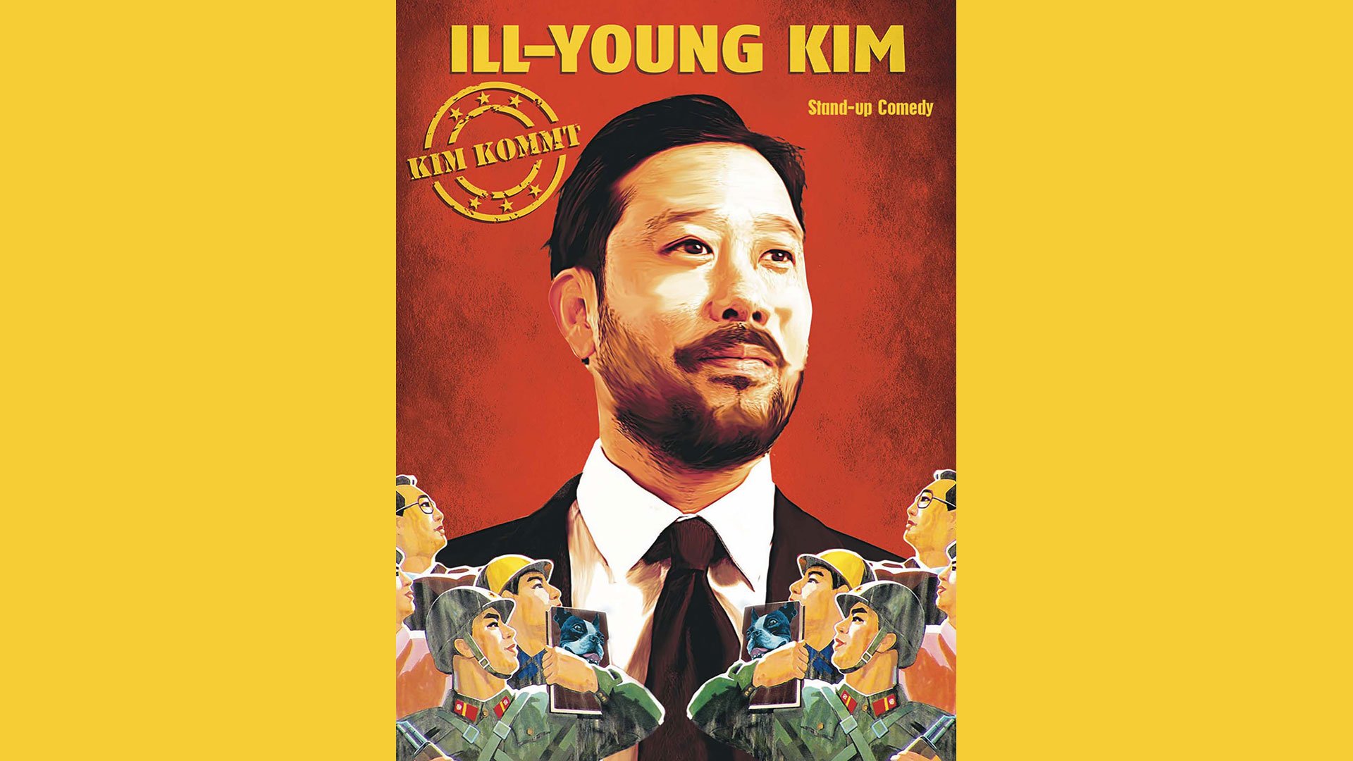 Veranstaltungsplakat von Ill-Young Kim in Gelb- und Rottönen