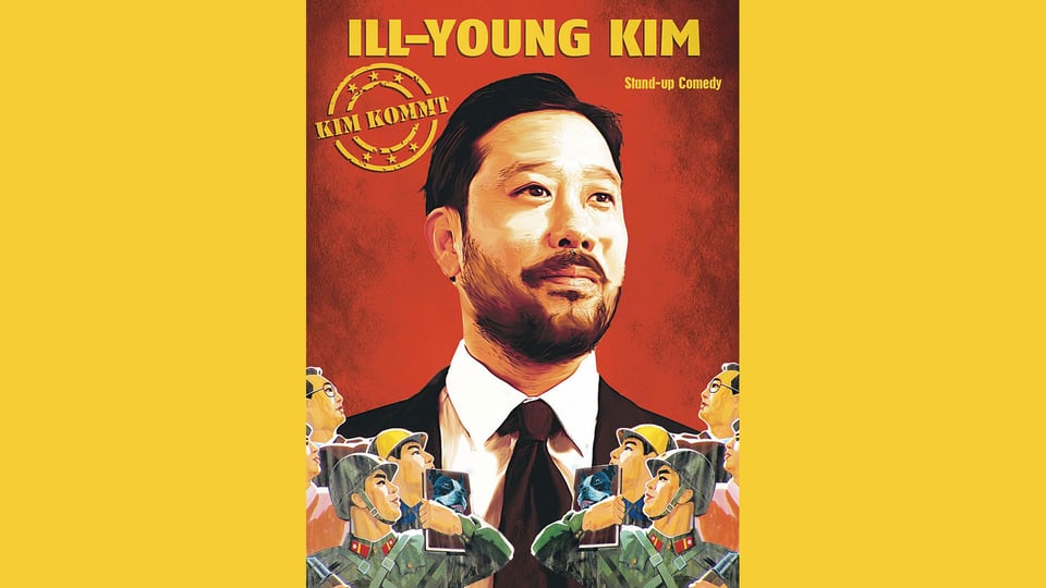 Veranstaltungsplakat von Ill-Young Kim in Gelb- und Rottönen