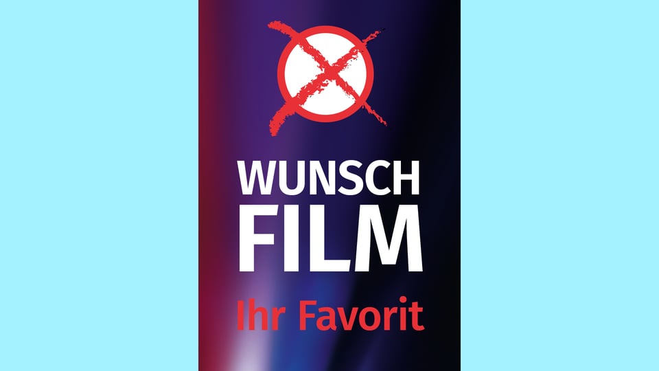 Ein Plakat mit weißer und roter Typografie auf violettem Hintergrund.