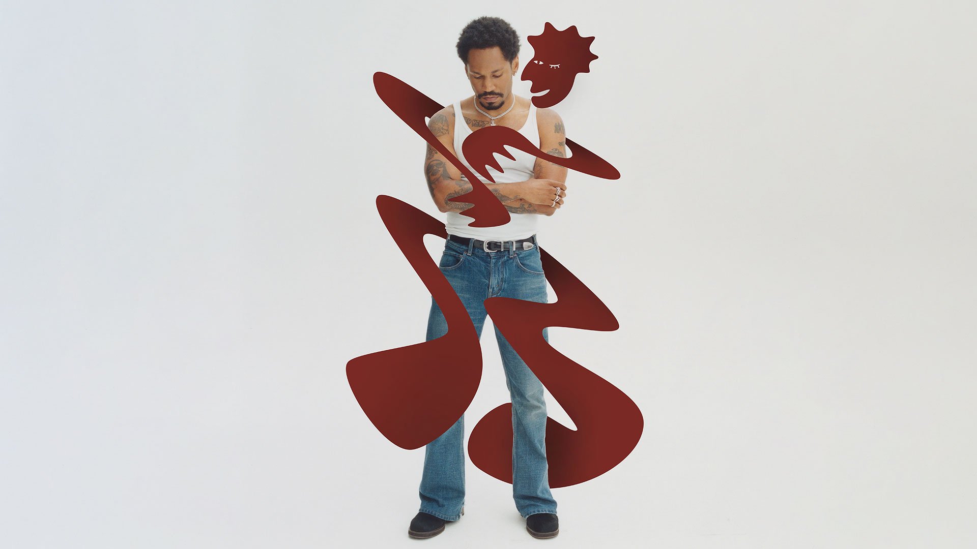 Foto für die Veranstaltung KAYTRANADA mit einer roten Illustration um den Künstler auf weißem Hintergrund.