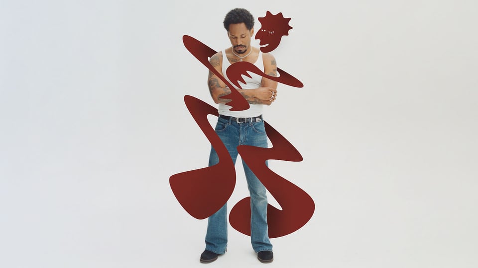 Foto für die Veranstaltung KAYTRANADA mit einer roten Illustration um den Künstler auf weißem Hintergrund.