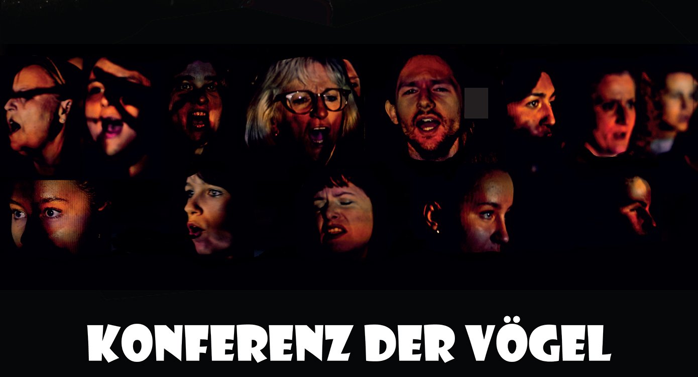 Poster des Ereignisses mit schwarzem Hintergrund und Gesichtern verängstigter Menschen