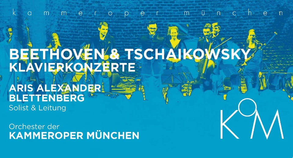 Eine Collage in Blau mit weißer Typografie