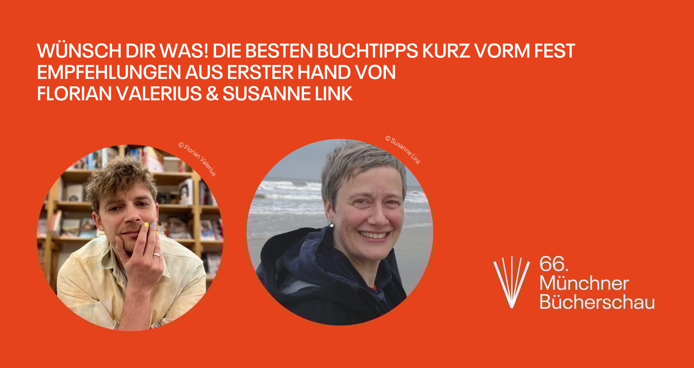 Grafik auf orangenem Hintergrund mit Foros zweier Personen