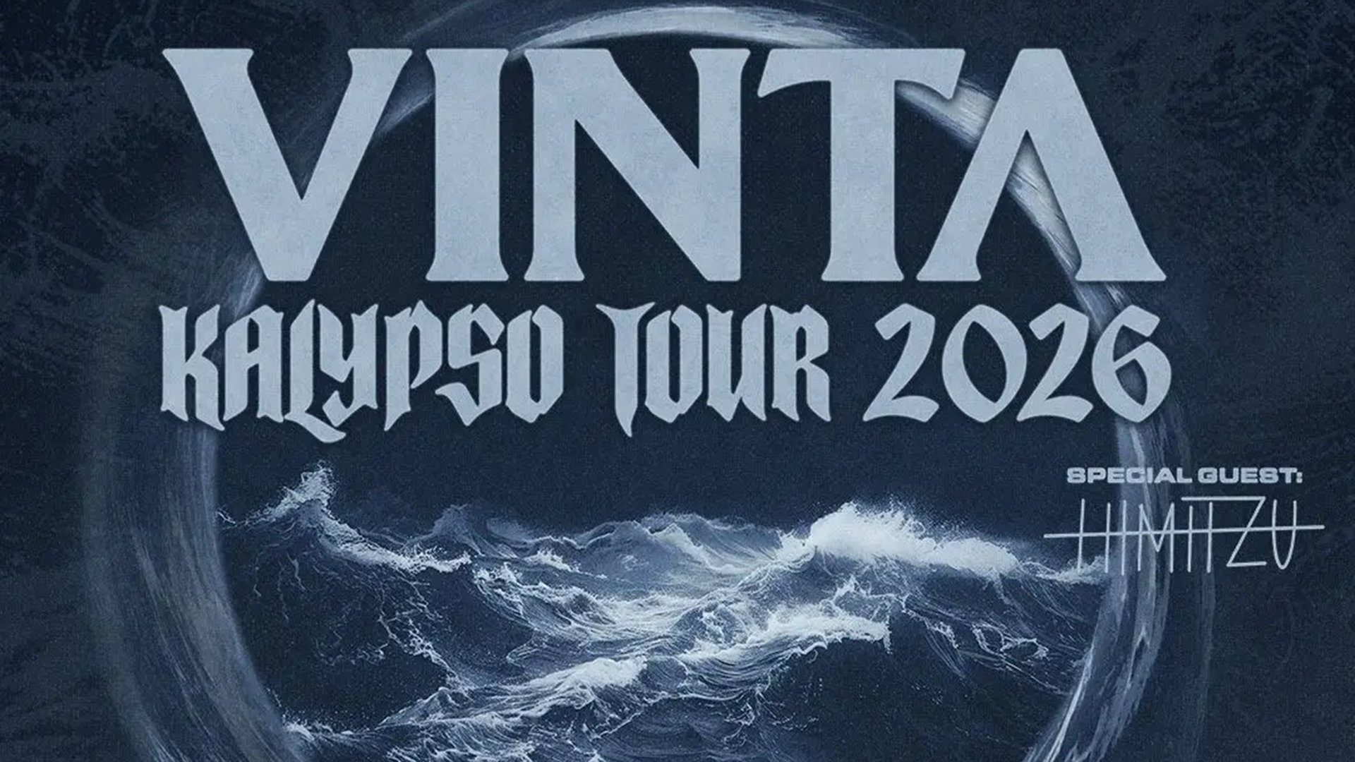 Grafik mit dem Titel VINTA, modernes Club‑/Konzertmotiv in dunklen Farben, mit Bühnen‑ und Lichtelementen, beworben für München 2026.