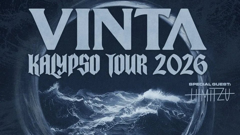 Grafik mit dem Titel VINTA, modernes Club‑/Konzertmotiv in dunklen Farben, mit Bühnen‑ und Lichtelementen, beworben für München 2026.