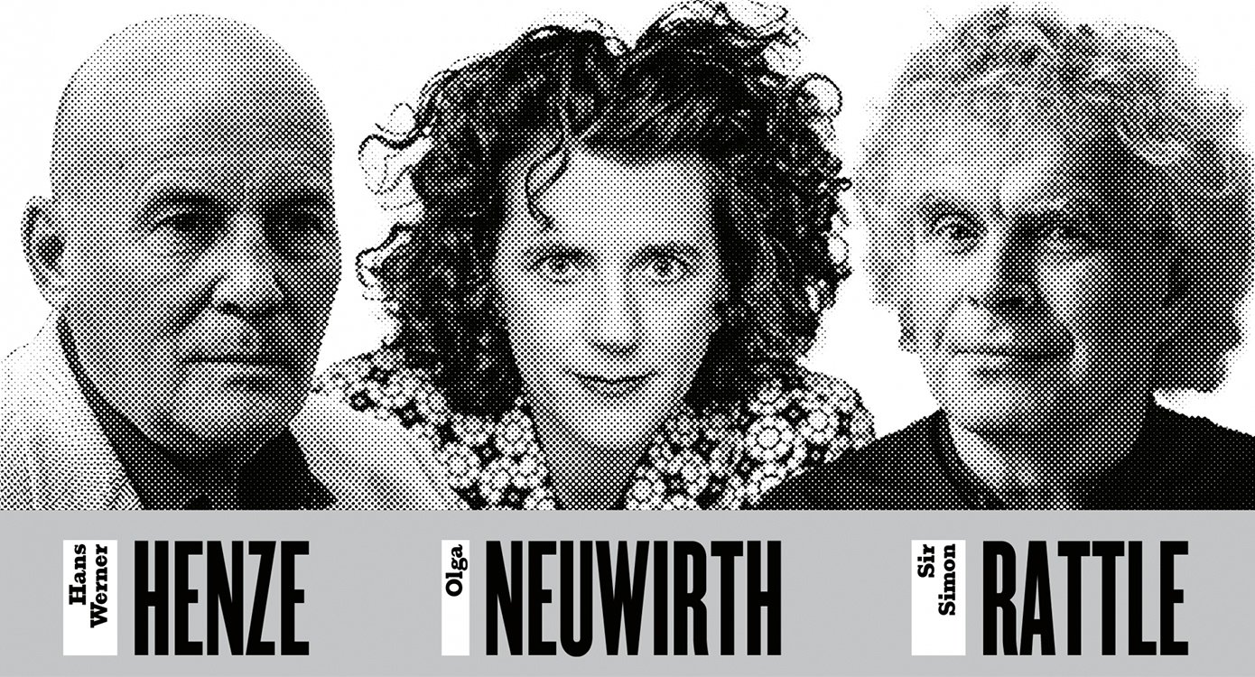 das Plakat der Veranstaltung mit drei Personen. Zwei Männer und eine Frau.  Das Foto ist in schwarz-weiß mit einem Effekt.