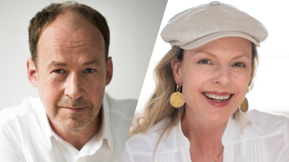 Collage mit Portraits der Künstler vor hellem Hintergrund