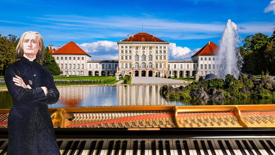 Veranstaltungsplakat mit Schloss Nymphenburg als Illustration.