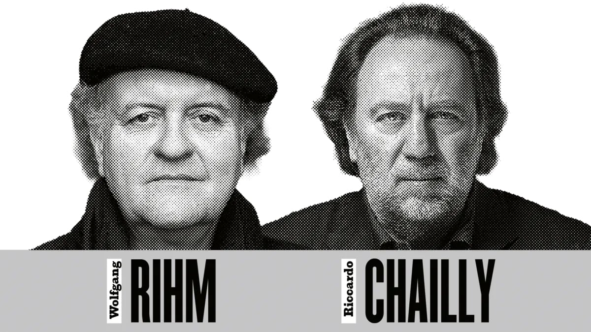 Collage von zwei schwarz-weiss Portraits der Künstler Rihm und Chailly verpixelt für die Konzertreihe Musica Viva