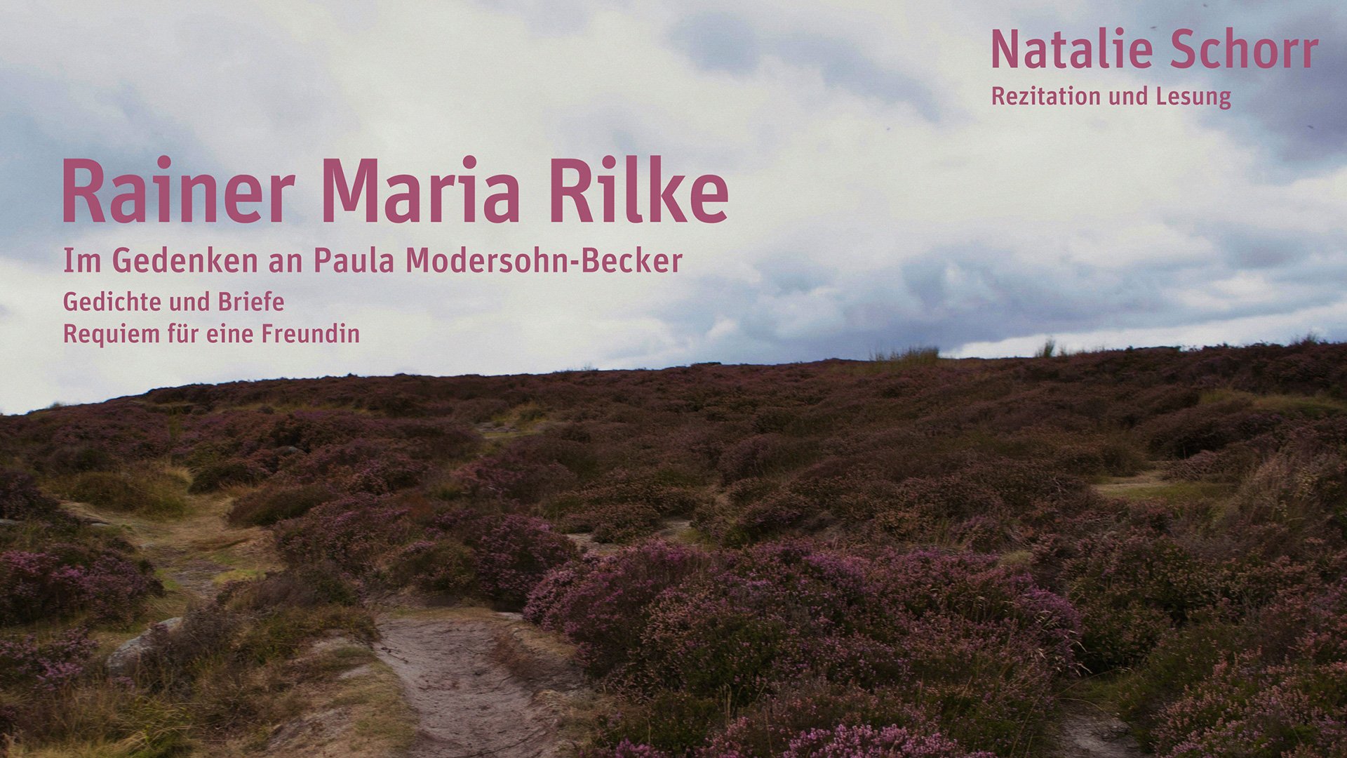 Eine Collage für die Veranstaltung ‚Im Gedenken an Paula Modersohn-Becker‘ mit einer Naturlandschaft und einer typografischen Gestaltung