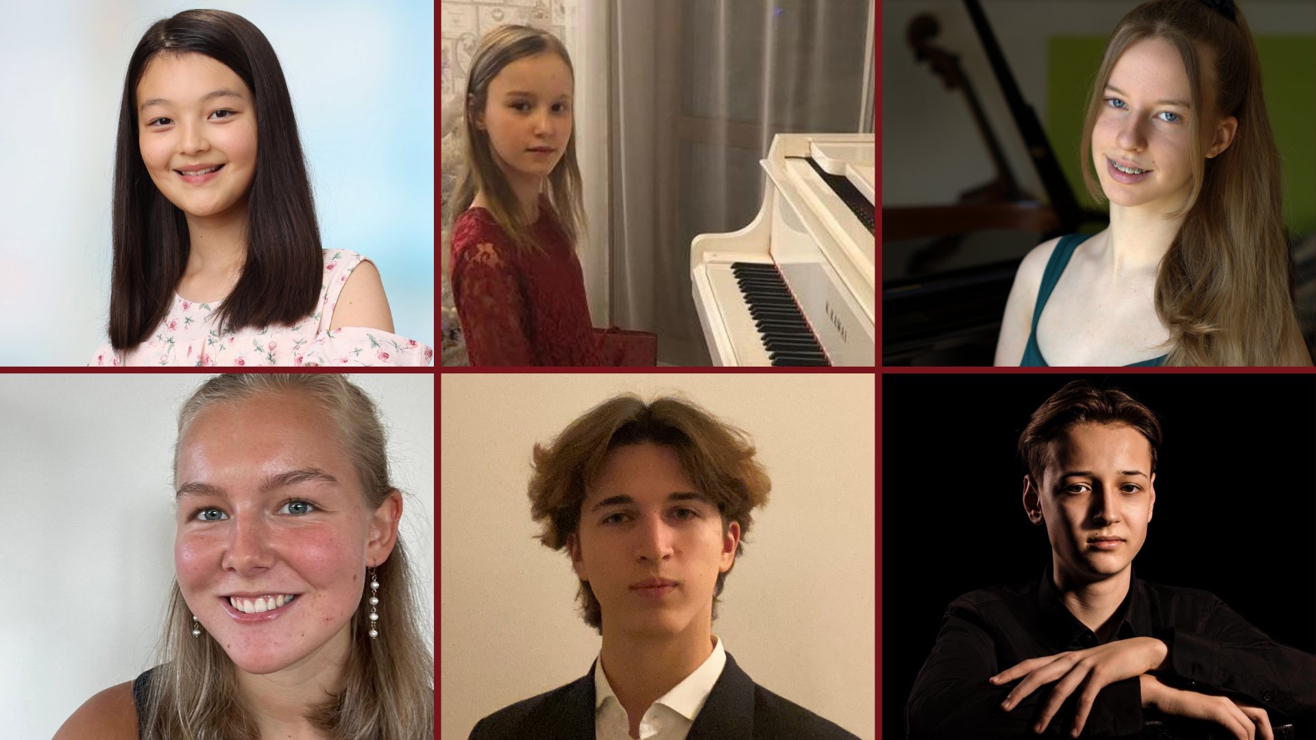 Eine Collage für die Veranstaltung SOIRÉE MIT UNSEREN JUNGEN PIANISTEN mit den Bildern von sechs Kindern.